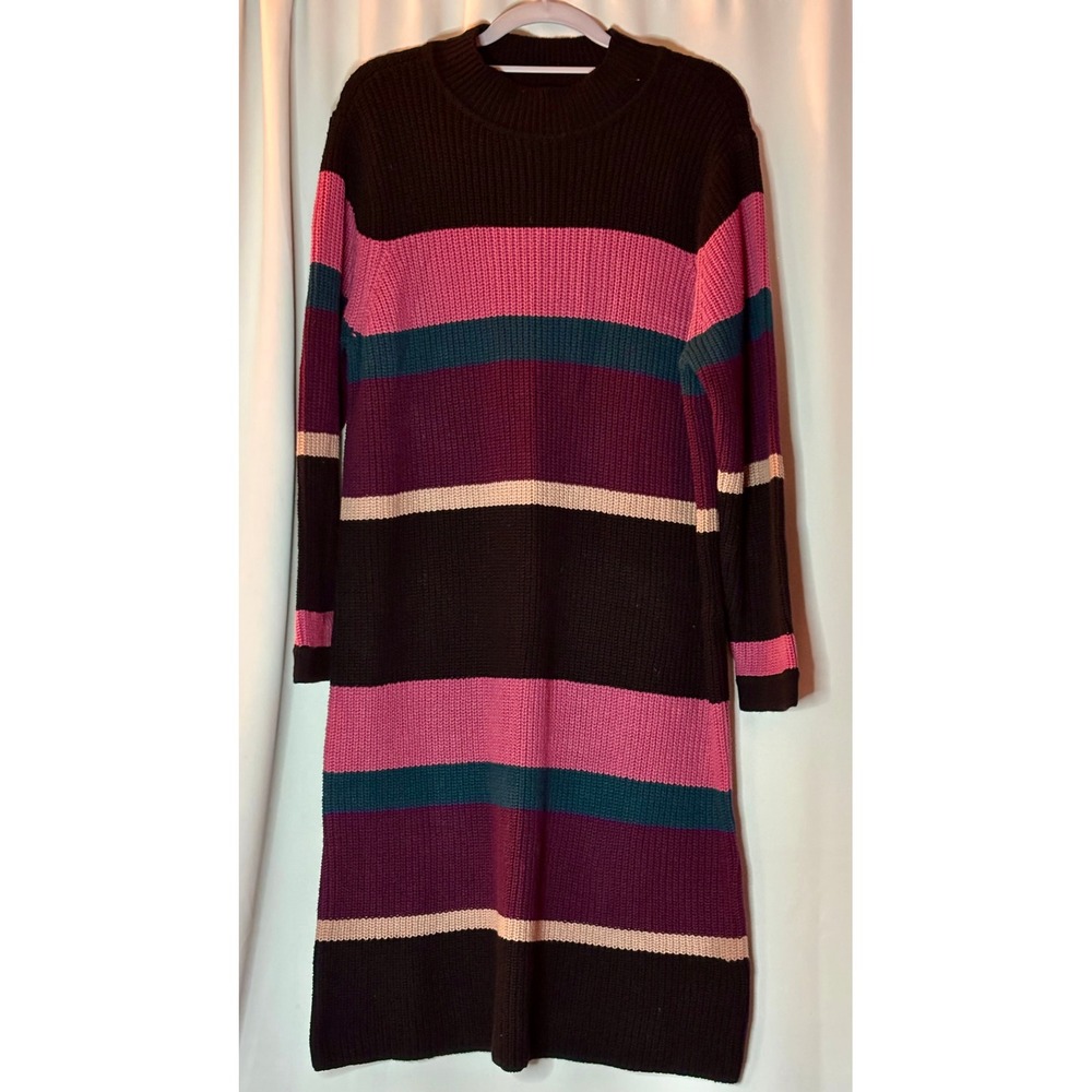 Torrid Womens Multi Color Striped Rib Knit Long Sleeve Sweater Dress Size 1 Midi